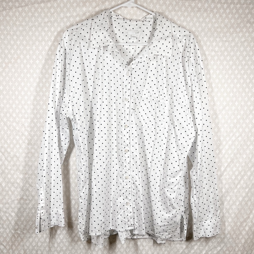 J. Jill White Black Polka Dot Button Down Top